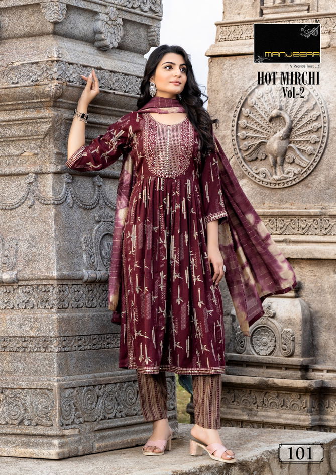 Hot Mirchi Vol 2 By Manjeera Naira Cut Designer Kurti With Bottom Dupatta Wholesalers In Delhi
